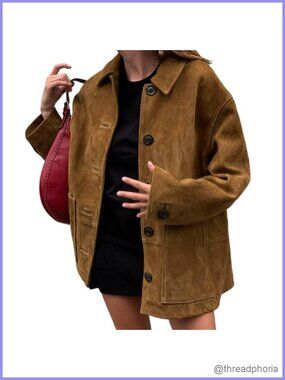 Faux Suede Jacket Women Oversized Button Down Trench Coat Fall Winter Outerwear